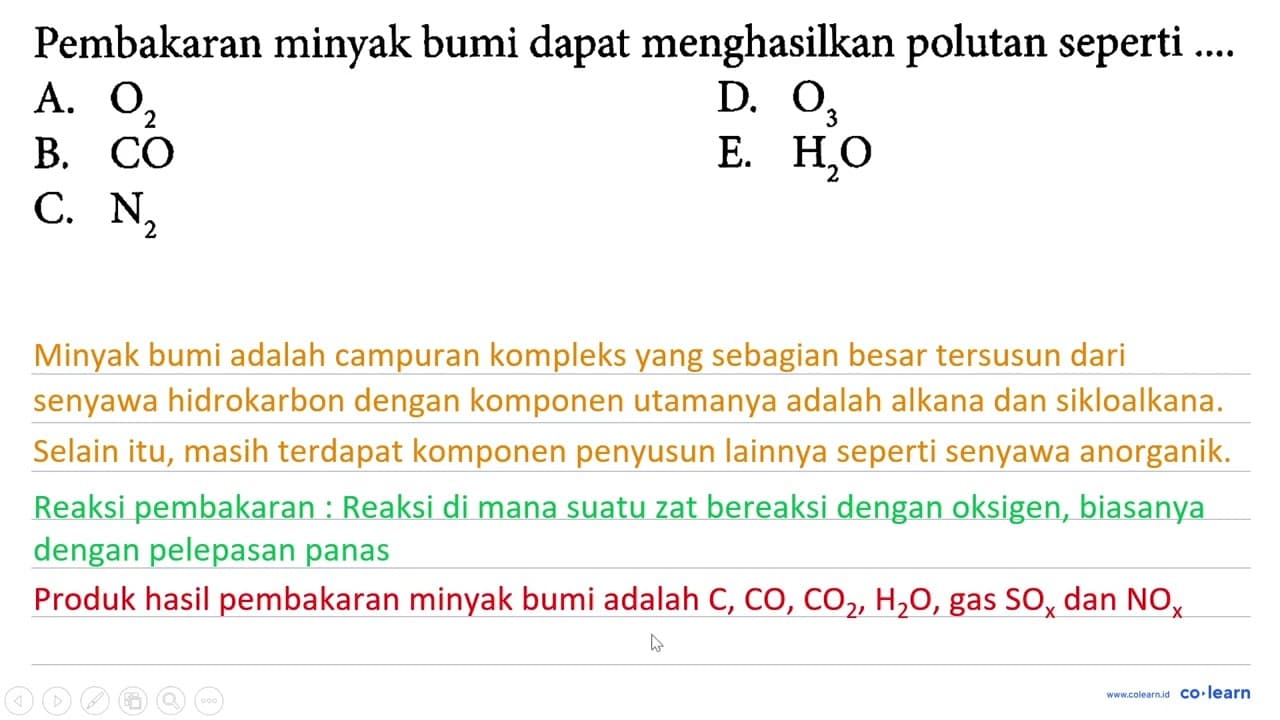 Pembakaran minyak bumi dapat menghasilkan polutan seperti