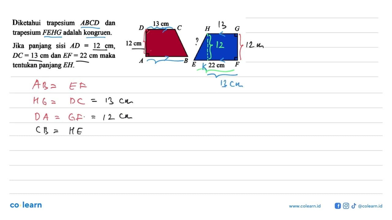 Diketahui trapesium ABCD dan trapesium FEHG adalah