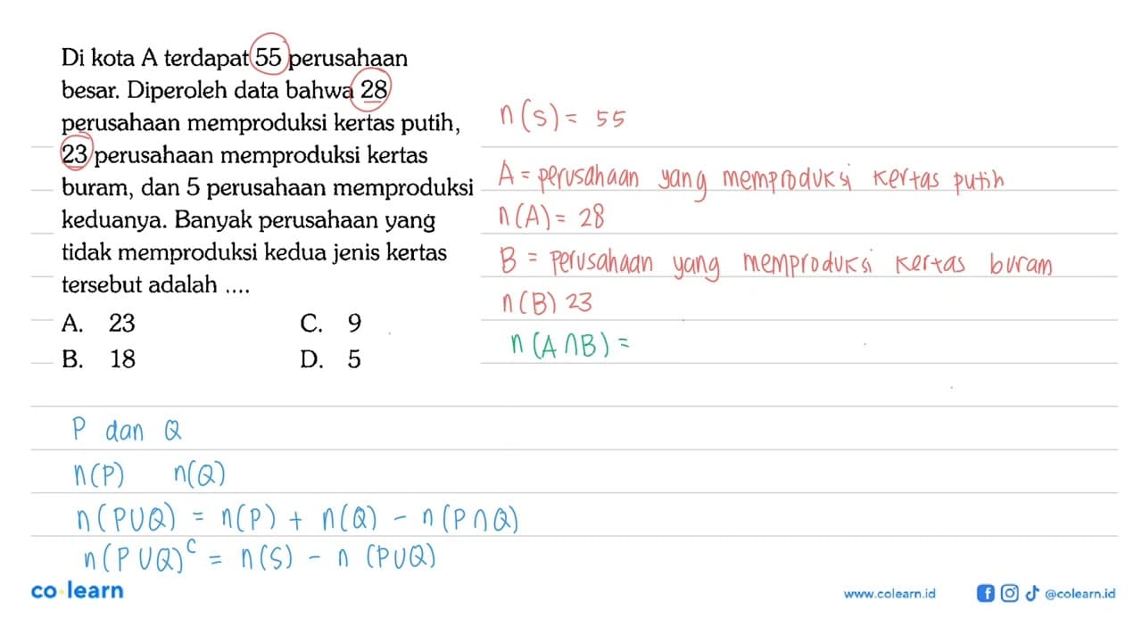 Di kota A terdapat 55 perusahaan besar. Diperoleh data