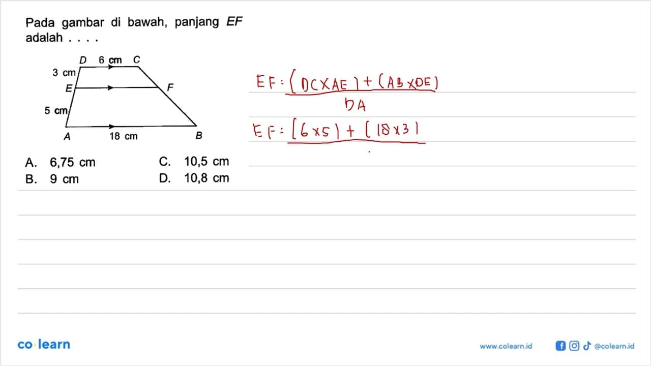 Pada gambar di bawah, panjang EF adalah . . . . D 6cm C 3cm