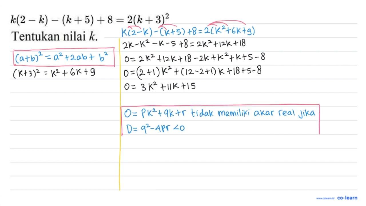 k(2-k)-(k+5)+8=2(k+3)^(2)