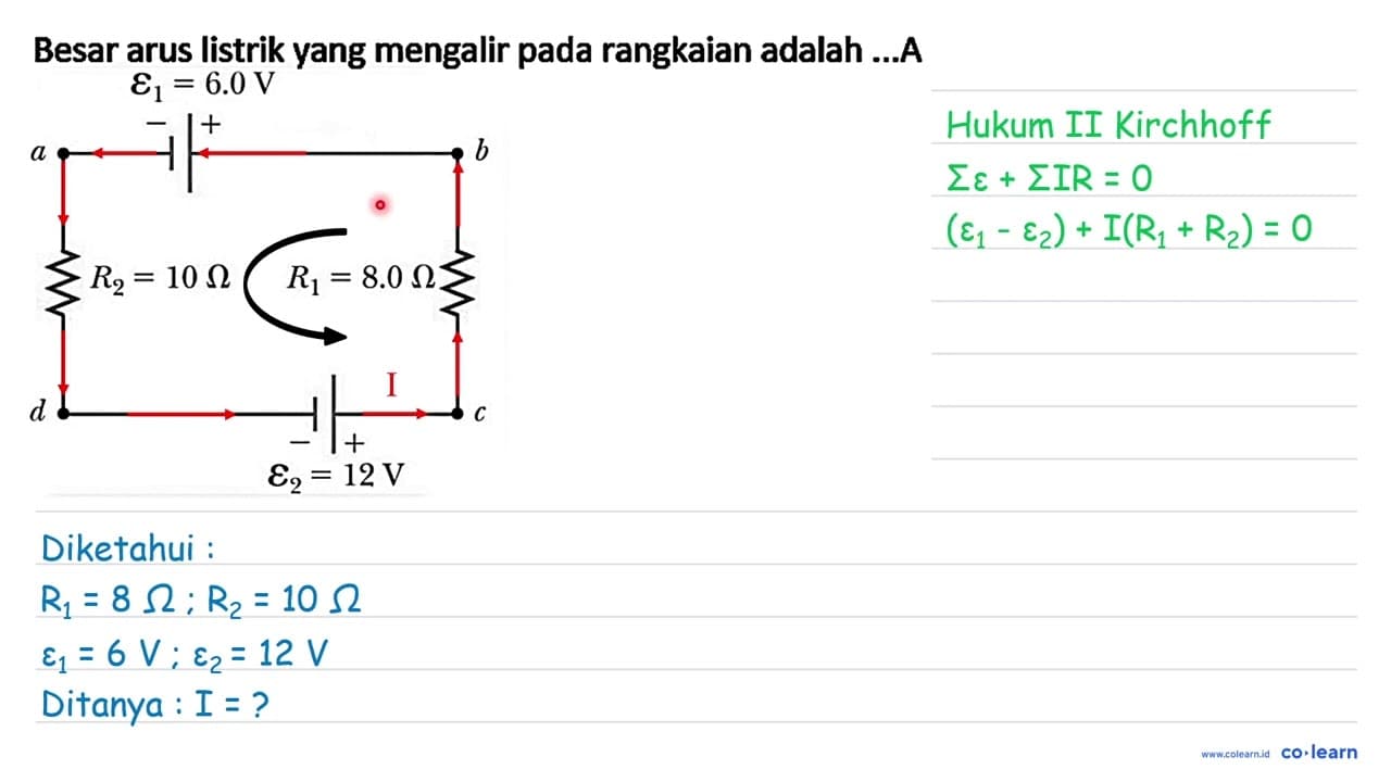 Besar arus listrik yang mengalir pada rangkaian adalah ...A