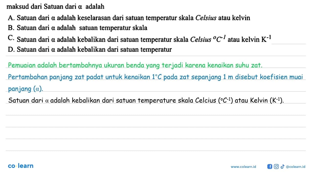 maksud dari Satuan dari alpha adalah