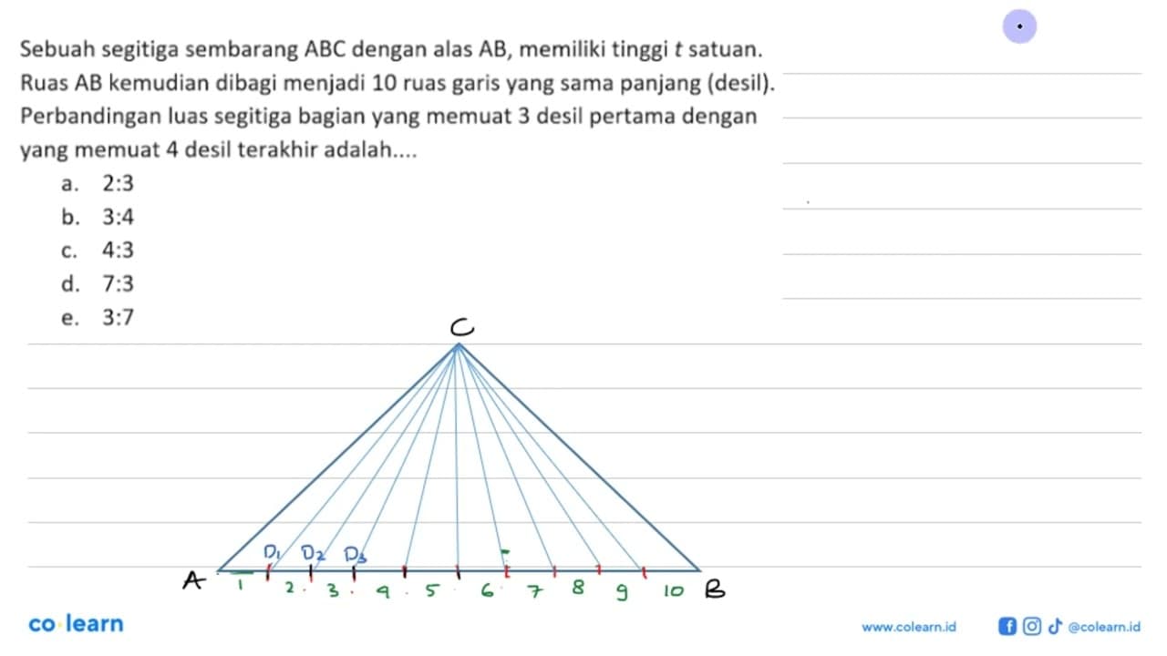 Sebuah segitiga sembarang ABC dengan alas AB, memiliki