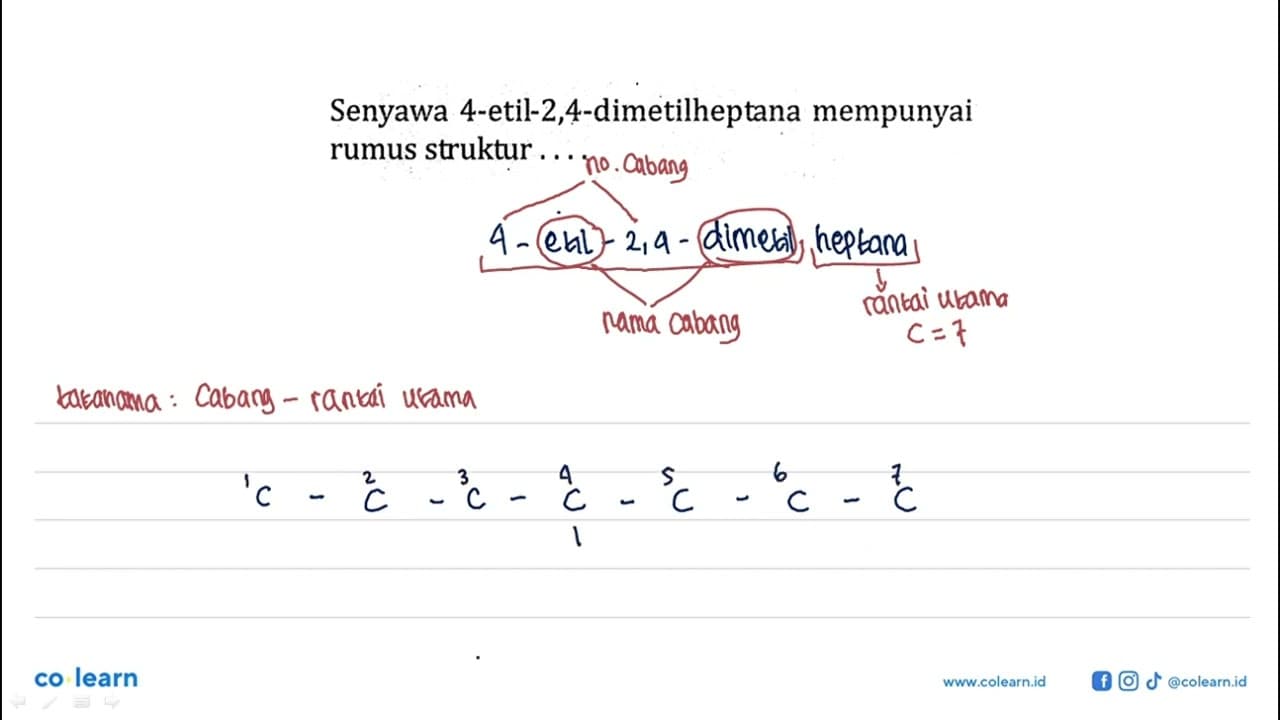 Senyawa 4-etil-2,4-dimetilheptana mempunyai rumus struktur