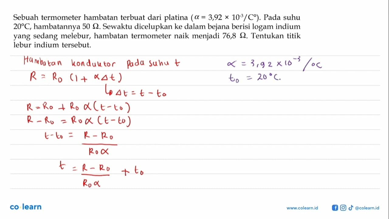 Sebuah termometer hambatan terbuat dari platina (alpha =