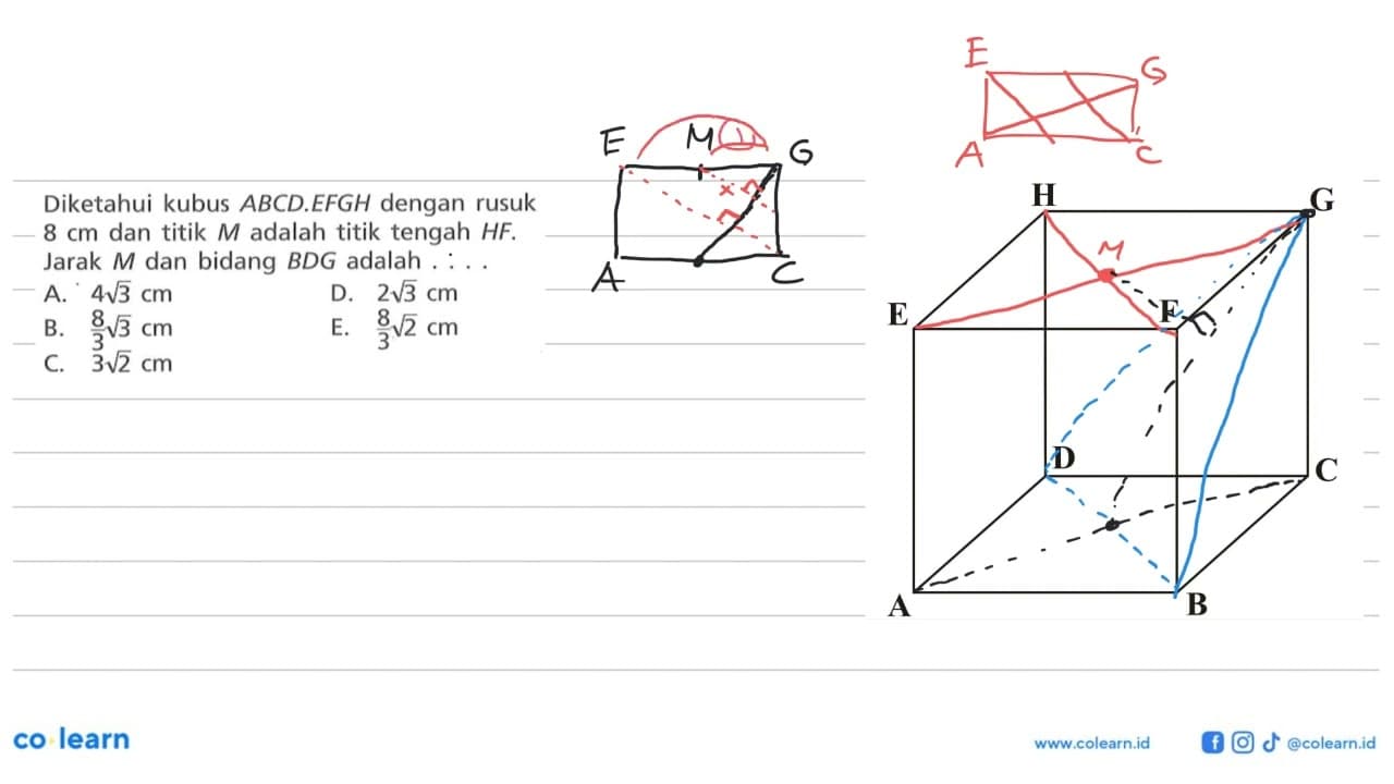 Diketahui kubus ABCD.EFGH dengan rusuk 8 cm dan titik M