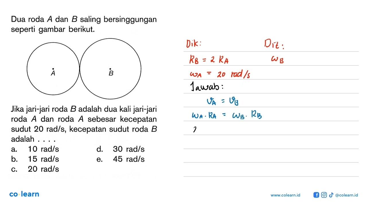 Dua roda A dan B saling bersinggungan seperti gambar