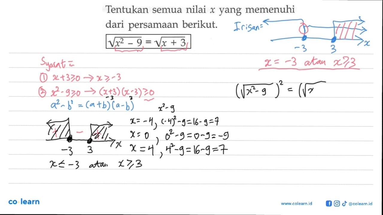 Tentukan semua nilai x yang memenuhi dari persamaan