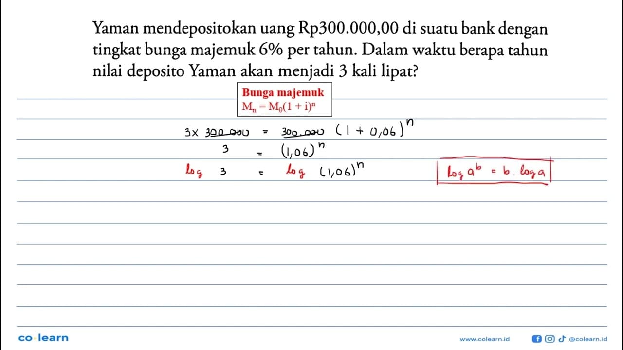 Yaman mendepositokan uang Rp300.000,00 di suatu bank dengan