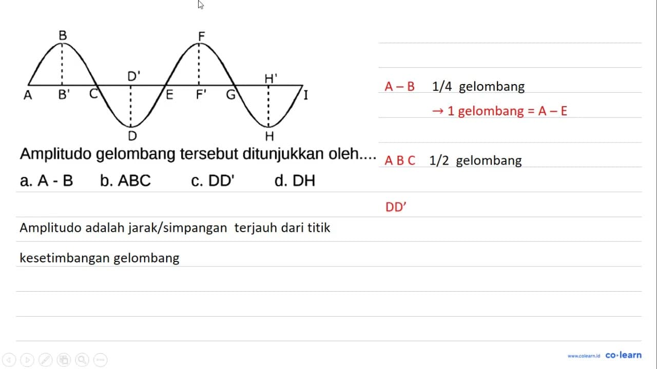 Amplitudo gelombang tersebut ditunjukkan oleh.... a. A - B