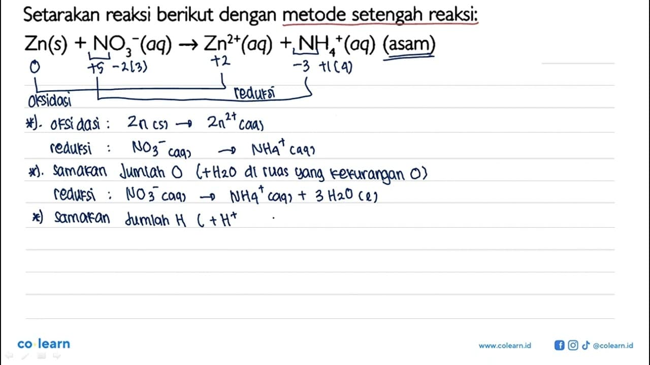 Setarakan reaksi berikut dengan metode setengah reaksi: