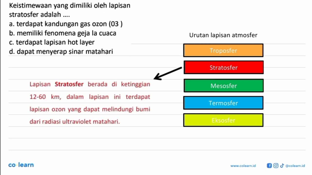 Keistimewaan yang dimiliki oleh lapisan stratosfer