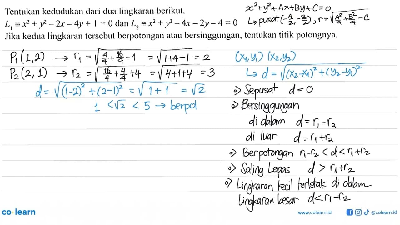 Tentukan kedudukan dari dua lingkaran