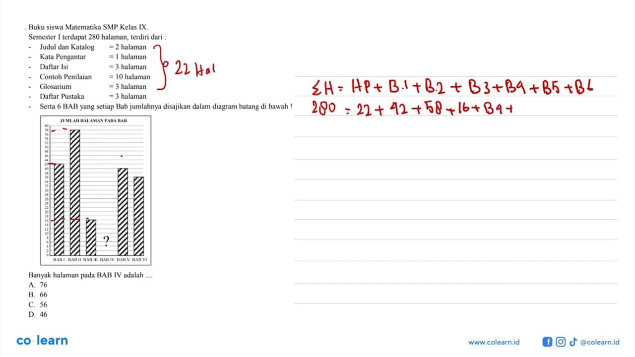 Buku siswa Matematika SMP Kelas IX. Semester I terdapat 280