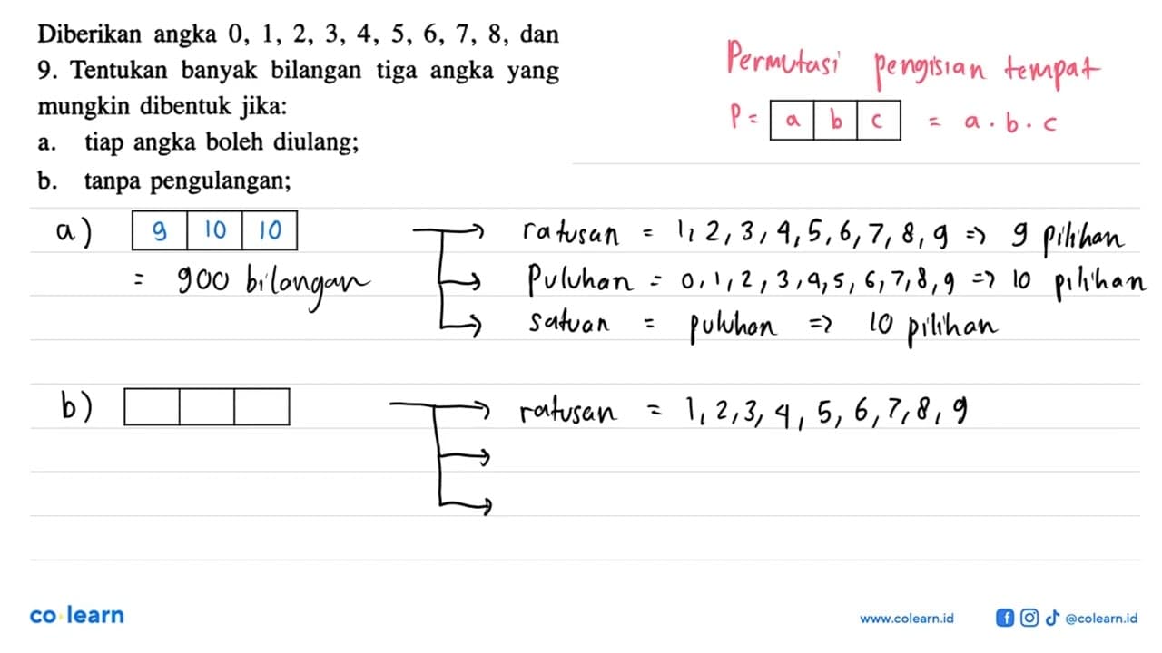 Diberikan angka 0,1,2,3,4,5,6,7,8 , dan9. Tentukan banyak