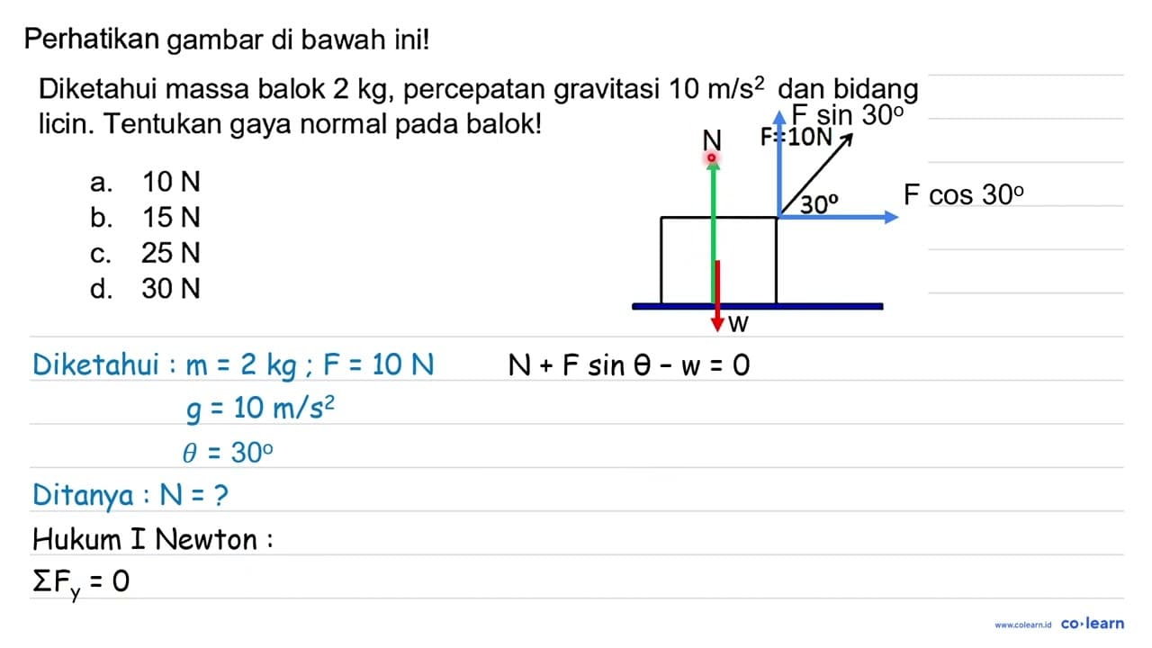 Perhatikan gambar di bawah ini! Diketahui massa balok 2 kg