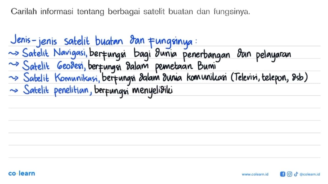 Carilah informasi tentang berbagai satelit buatan dan