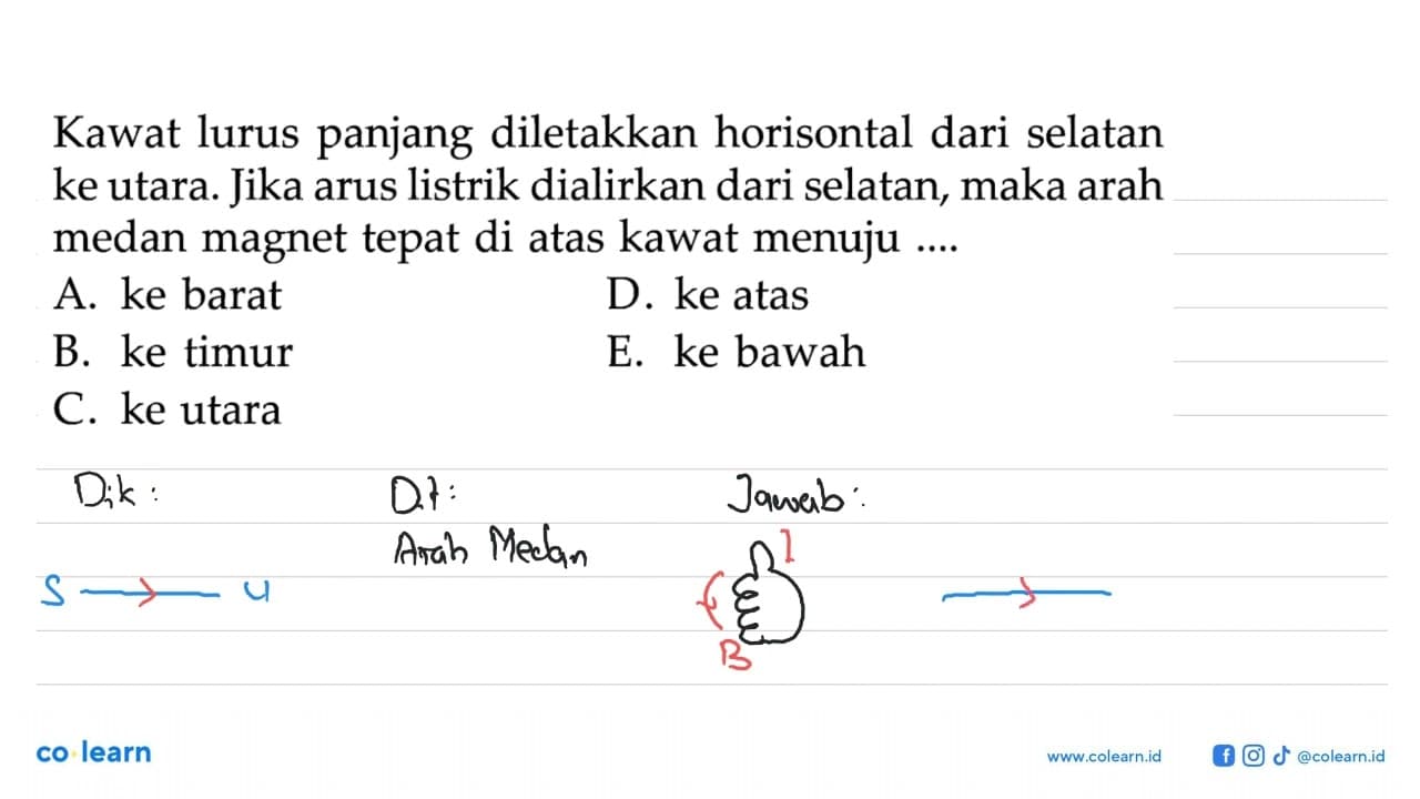 Kawat lurus panjang diletakkan horisontal dari selatan ke