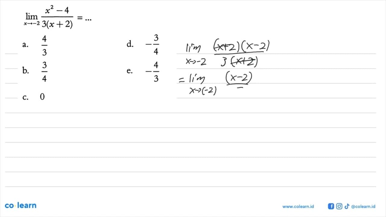 lim x ->-2 (x^2-4)/3(x+2)= ....