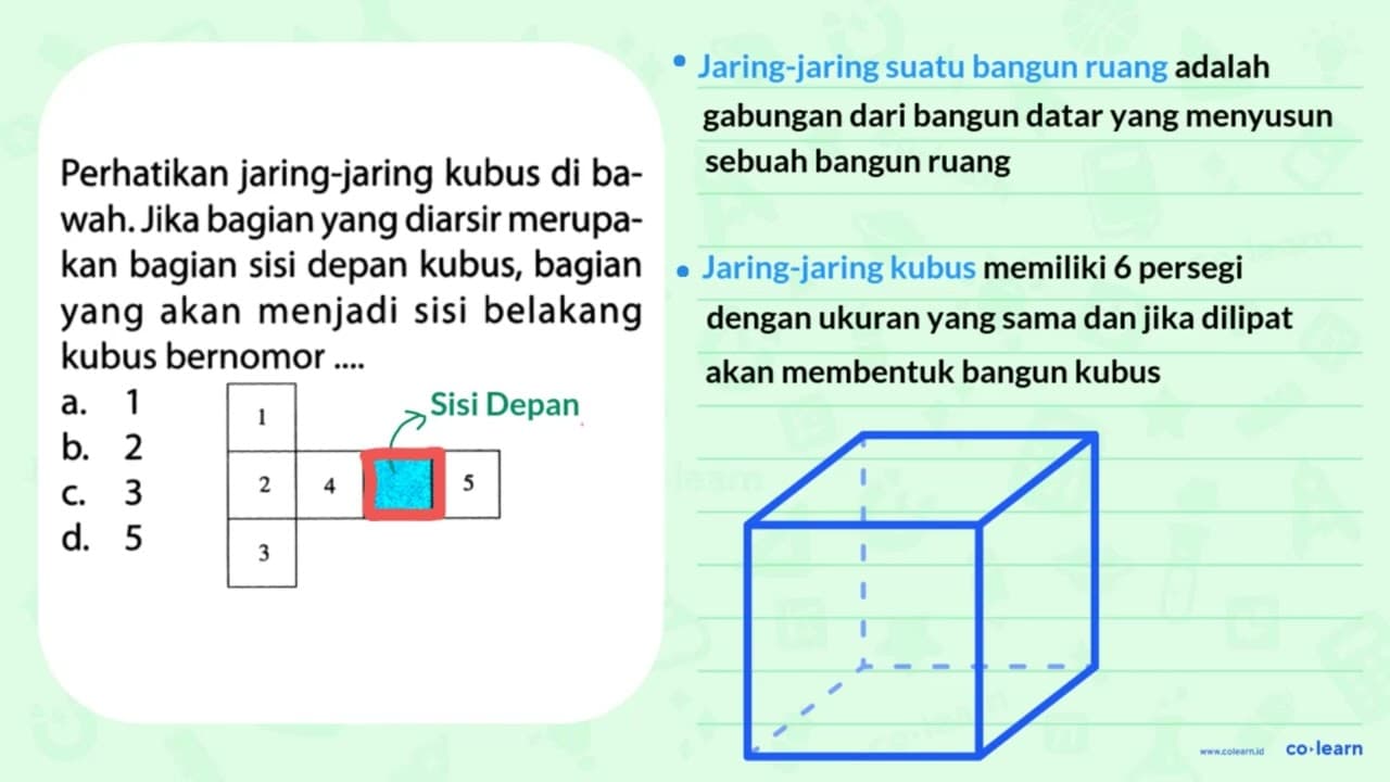 Perhatikan jaring-jaring kubus di bawah. Jika bagian yang