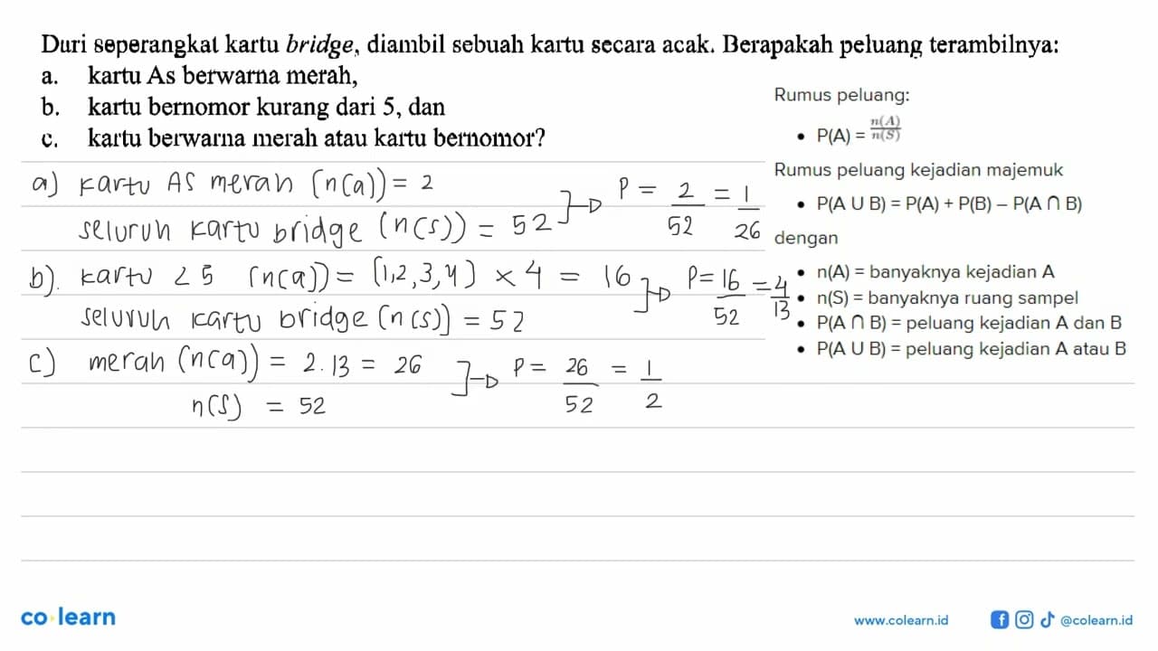 Duri seperangkat kartu bridge, diambil sebuah kartu secara