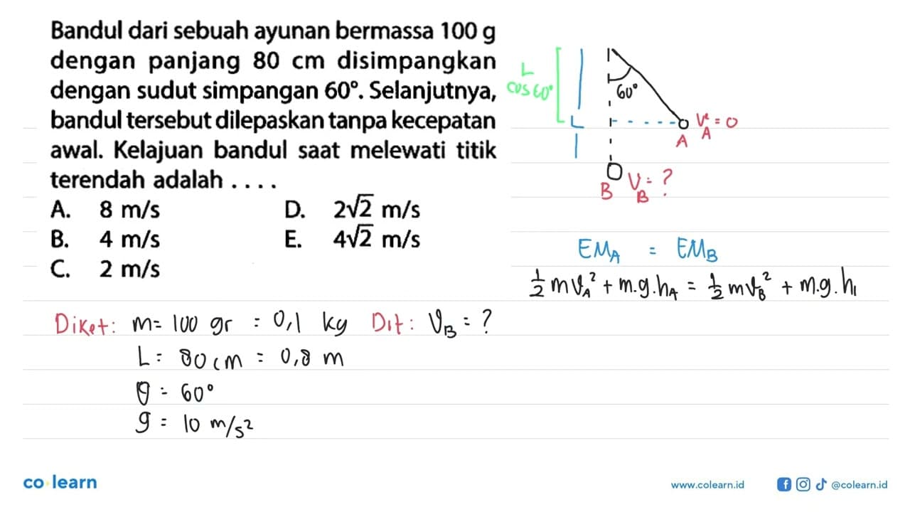 Bandul dari sebuah ayunan bermassa 100 g dengan panjang 80