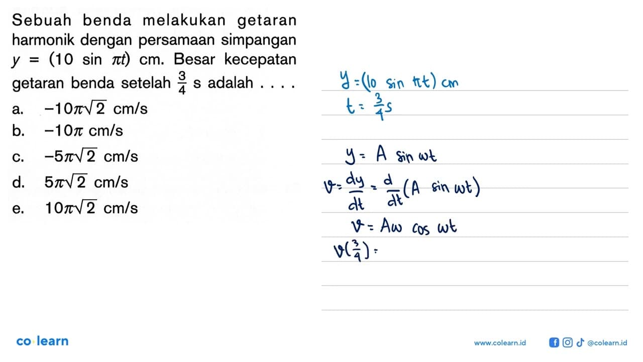 Sebuah benda melakukan getaran harmonik dengan persamaan