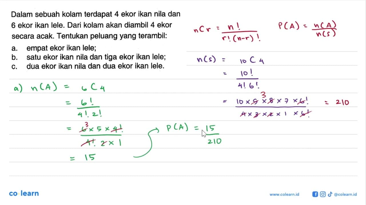 Dalam sebuah kolam terdapat 4 ekor ikan nila dan 6 ekor