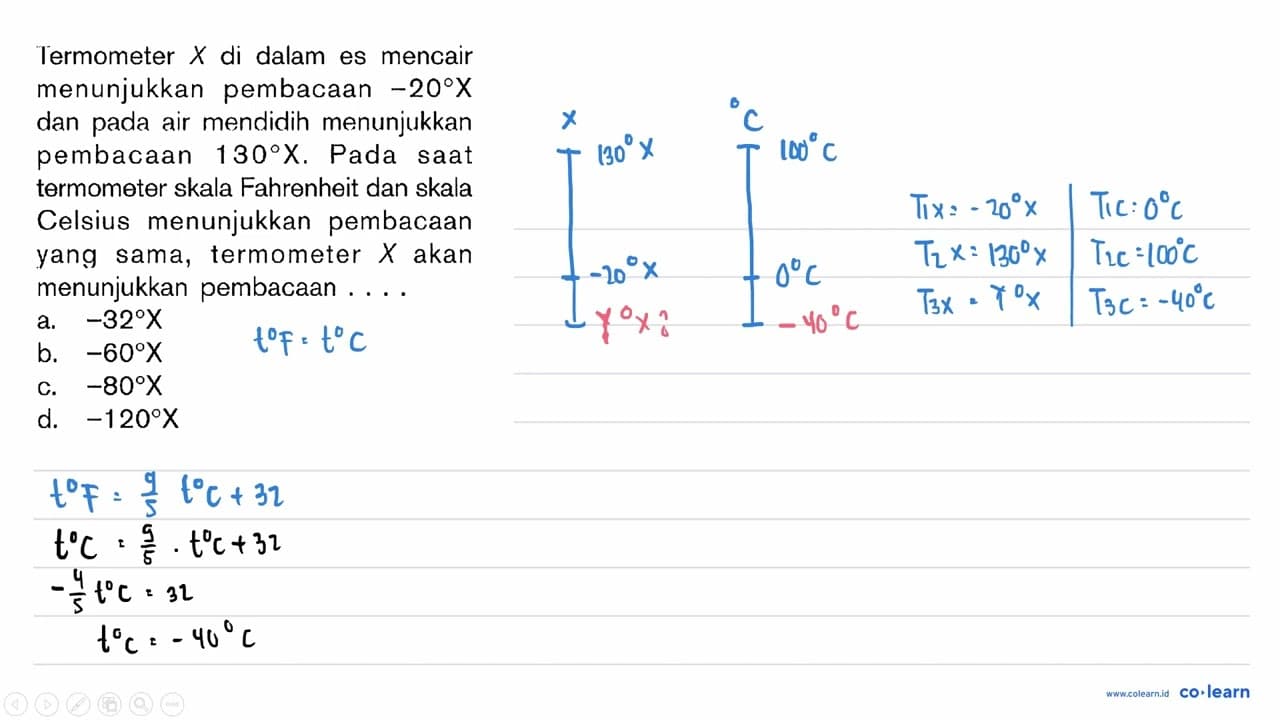 Termometer X di dalam es mencair menunjukkan pembacaan -20