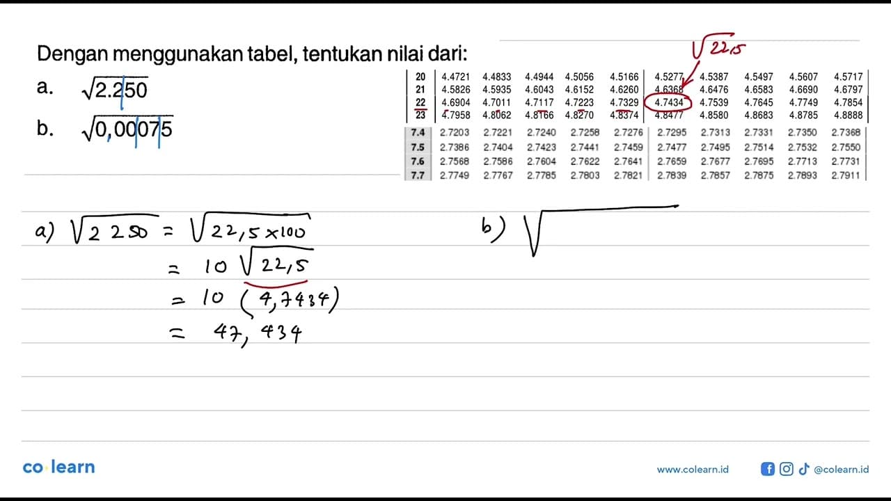 Dengan menggunakan tabel, tentukan nilai dari: a