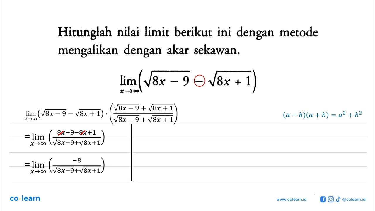 Hitunglah nilai limit berikut ini dengan metode mengalikan