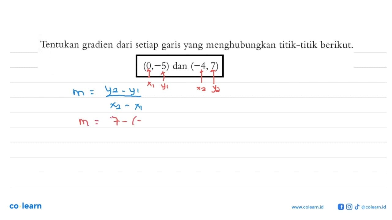 Tentukan gradien garis dari setiap yang menghubungkan