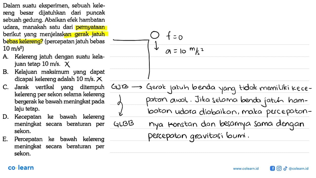 Dalam suatu eksperimen, sebuah kelereng besar dijatuhkan