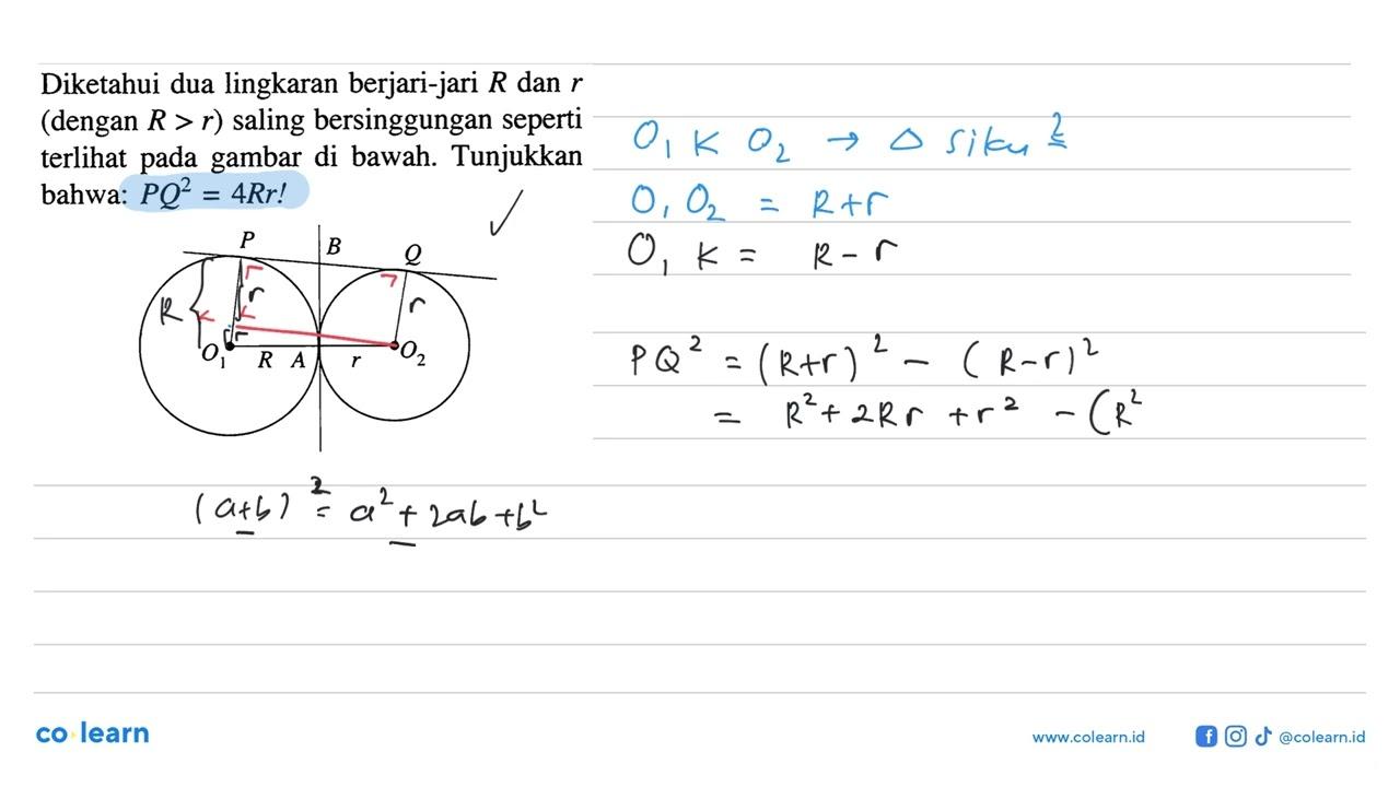 Diketahui dua lingkaran berjari-jari R dan r (dengan R > r)