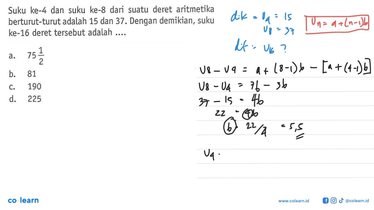 Suku ke-4 dan suku ke-8 dari suatu deret aritmetika