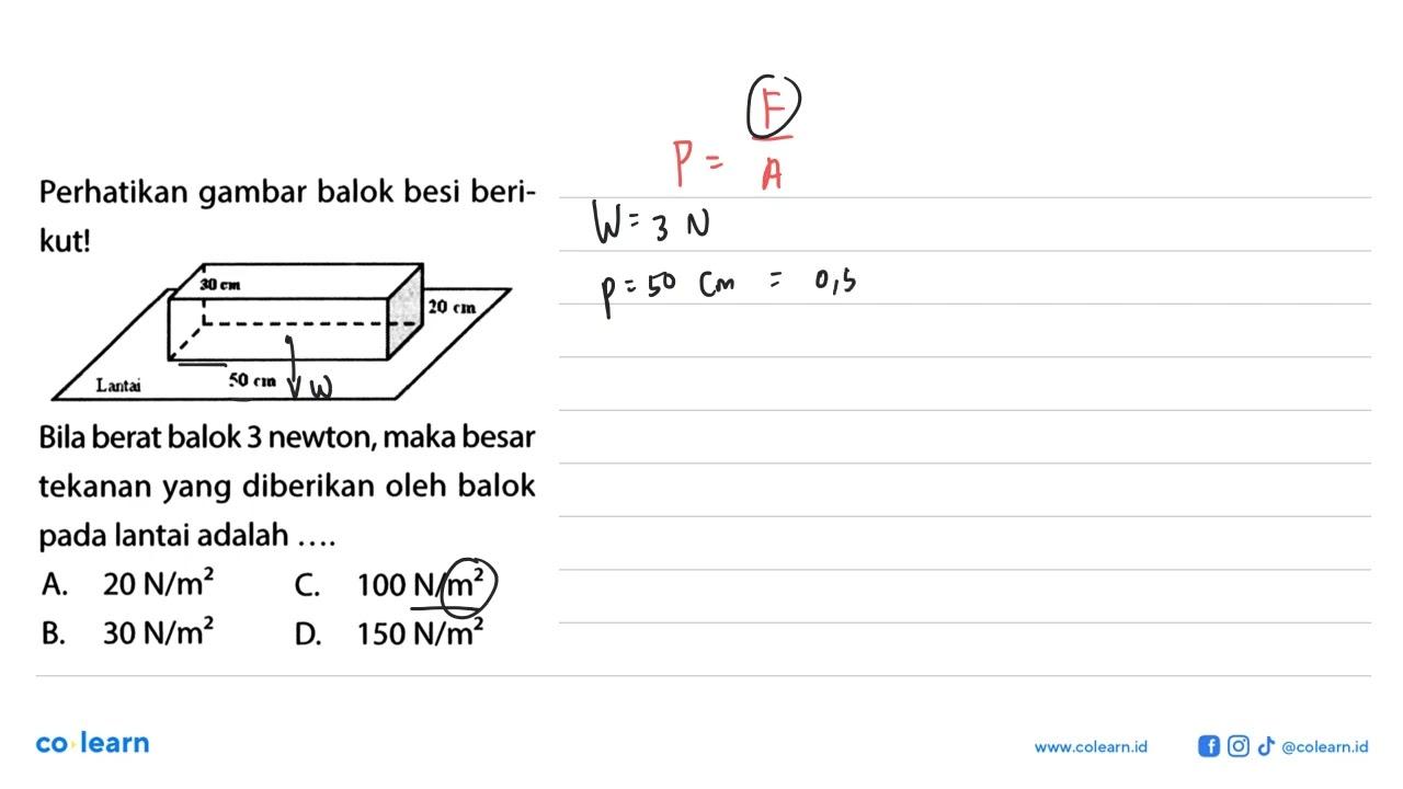 Perhatikan gambar balok besi berikut!Bila berat balok 3