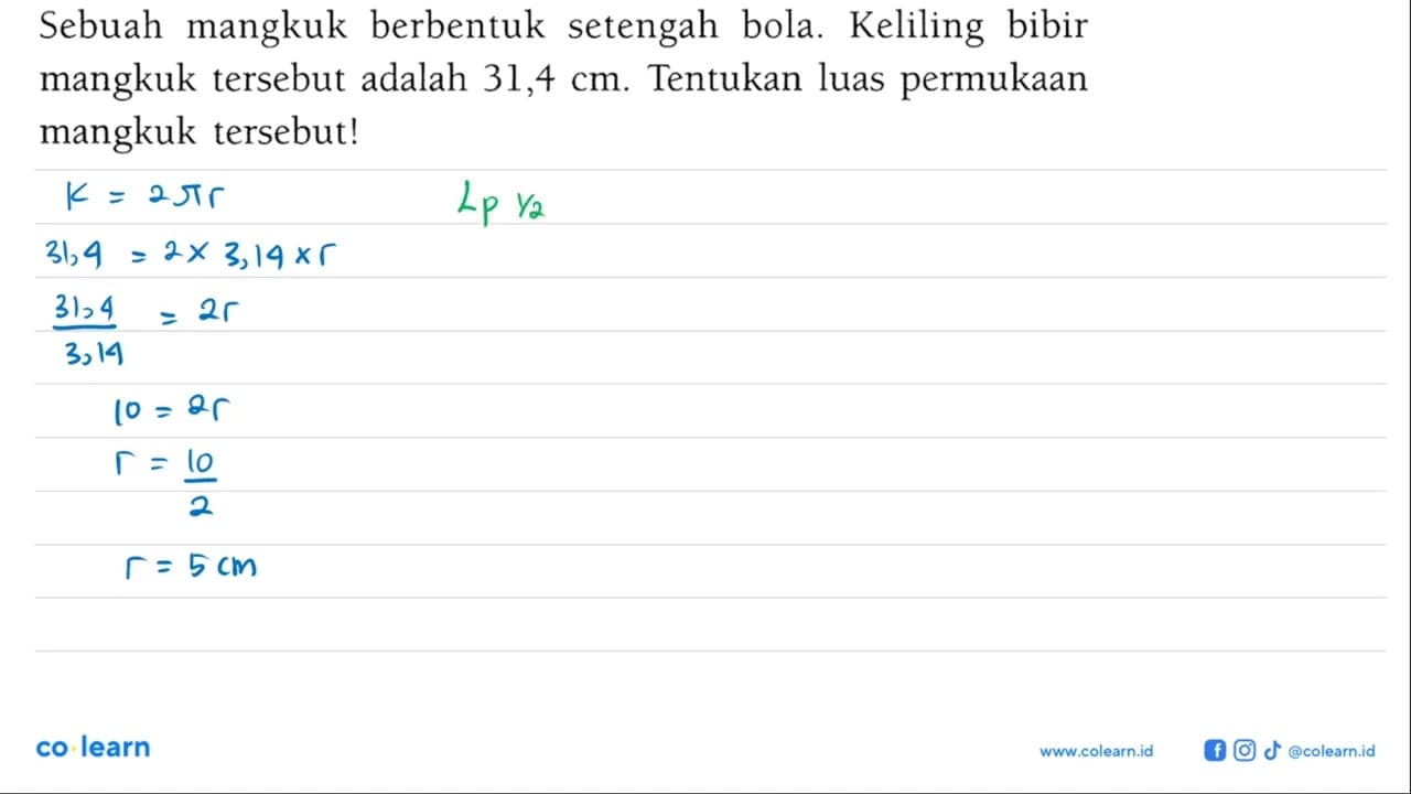 Sebuah mangkuk berbentuk setengah bola. Keliling bibir