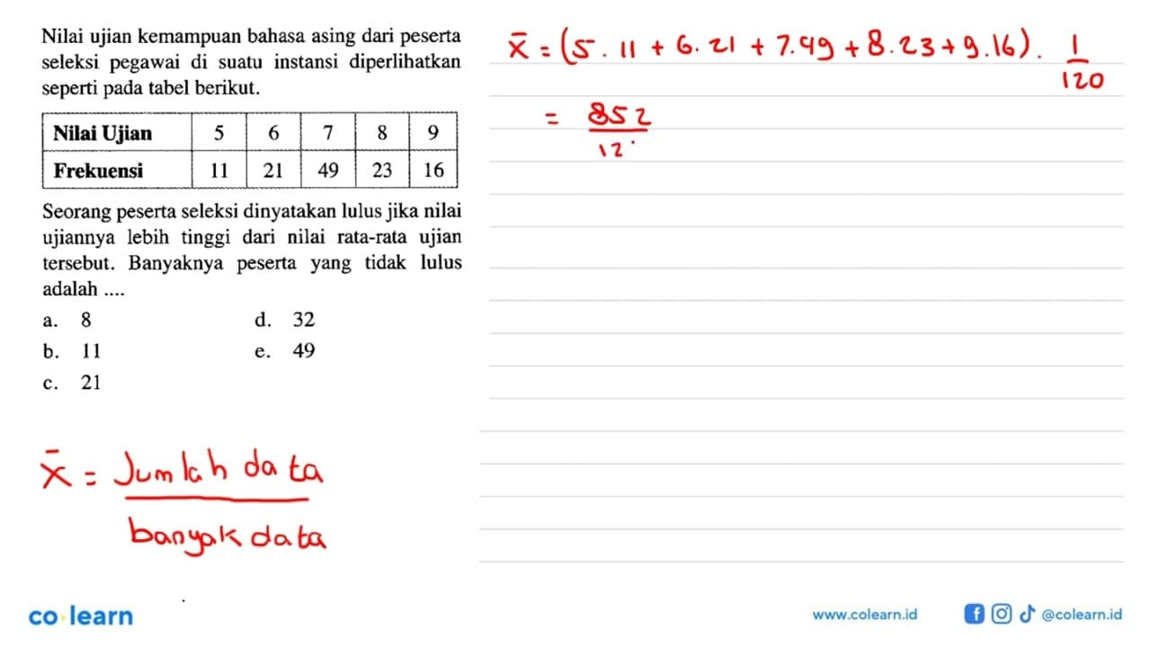 Nilai ujian kemampuan bahasa asing dari peserta seleksi