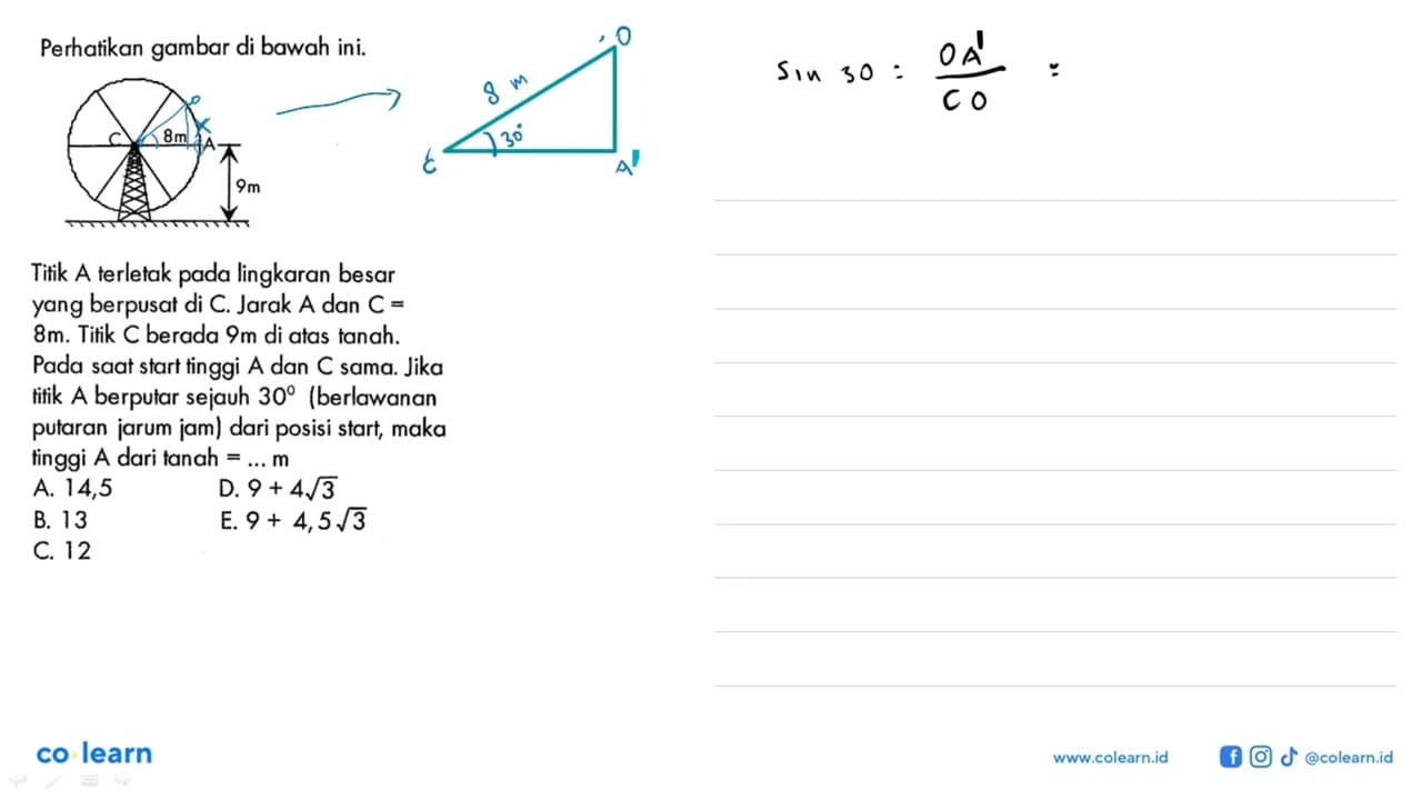Perhatikan gambar di bawah ini. C 8m A 9 m Titik A terletak
