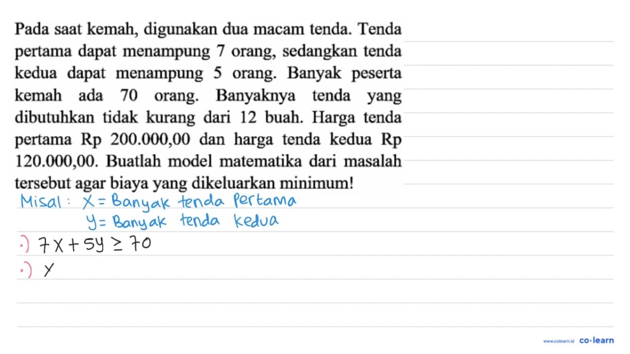 Pada saat kemah, digunakan dua macam tenda. Tenda pertama