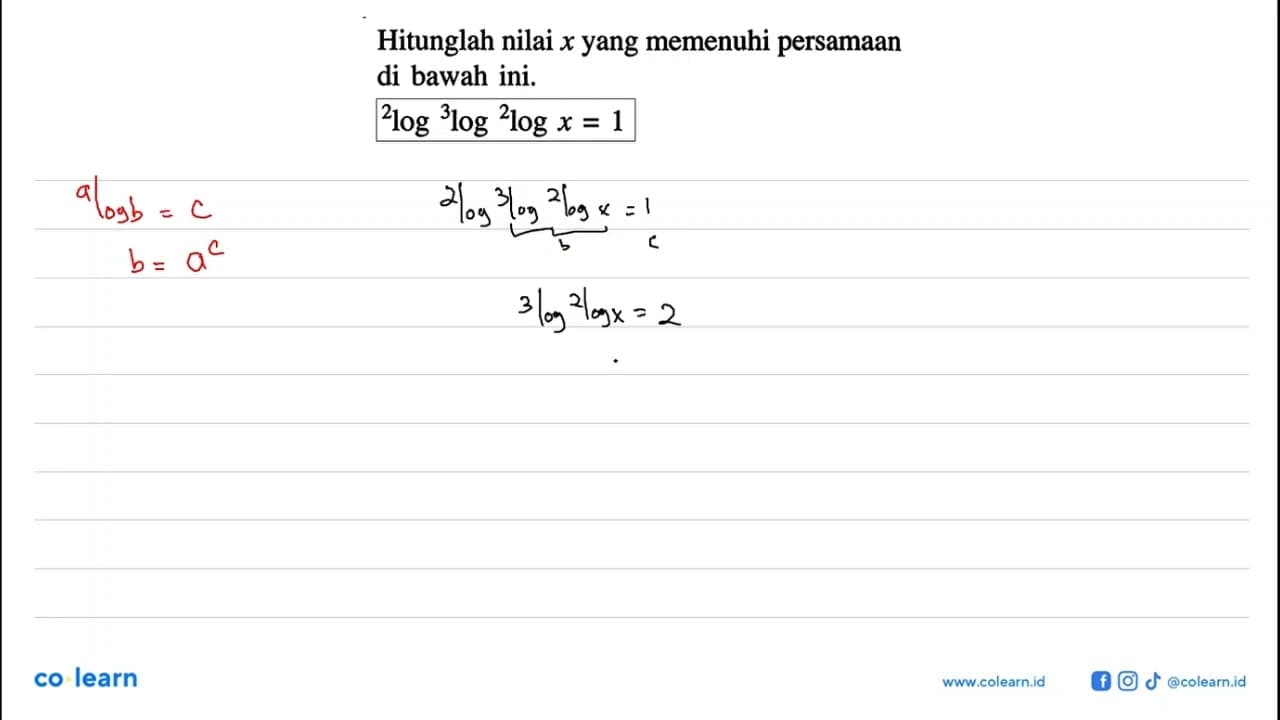 Hitunglah nilai x yang memenuhi persamaan di bawah ini.