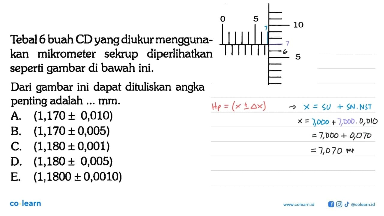 Tebal 6 buah CD yang diukur menggunakan mikrometer sekrup