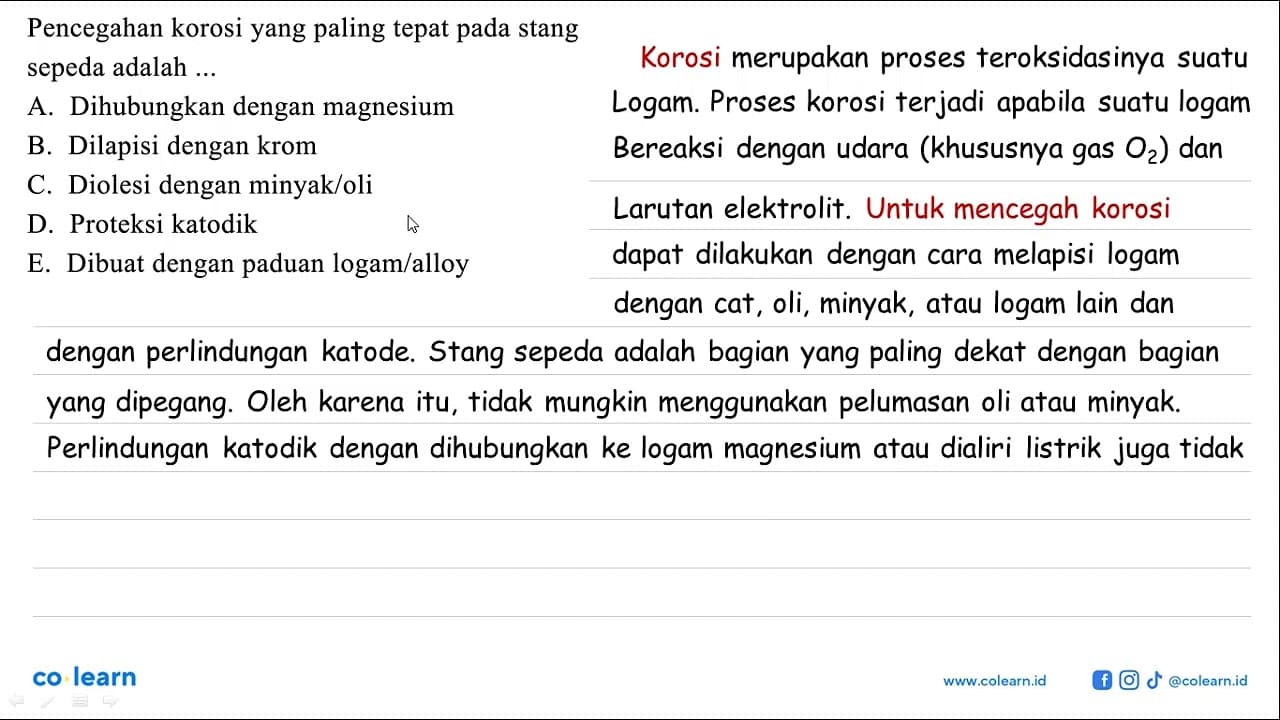 Pencegahan korosi yang paling tepat stang pada sepeda