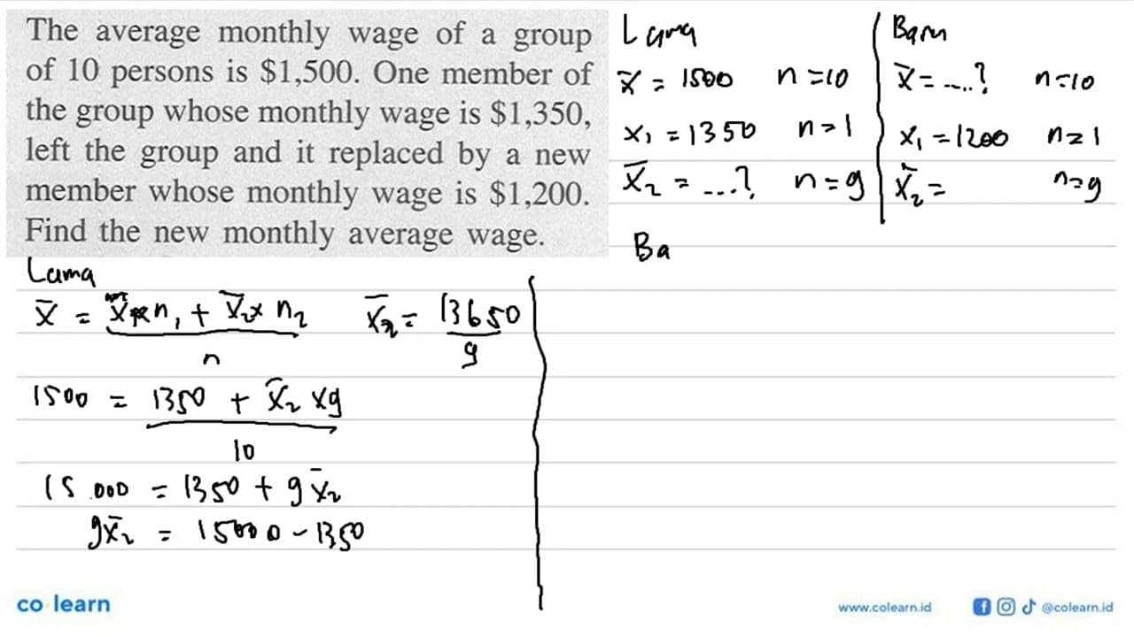 The average monthly wage of a group of 10 persons is