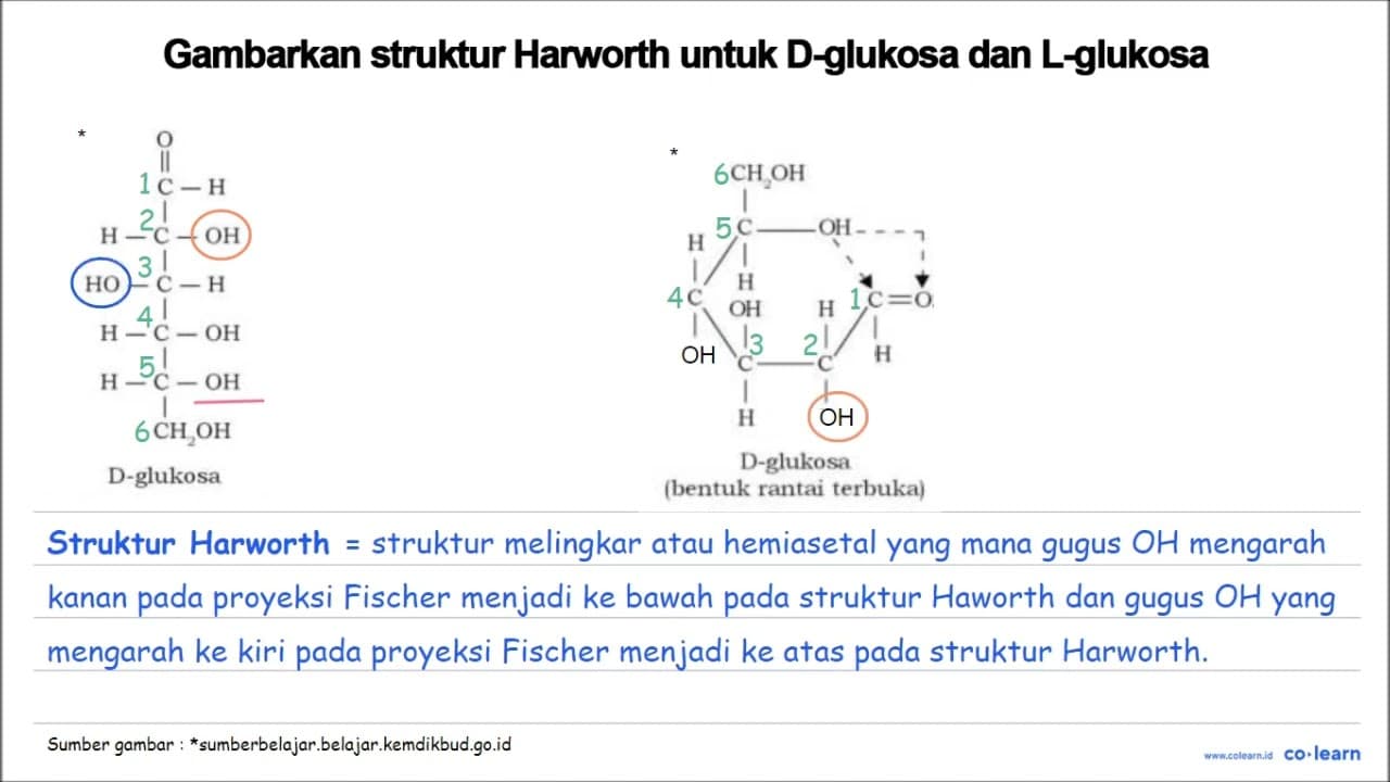 Gambarkan struktur Harworth untuk D-glukosa dan L-glukosa