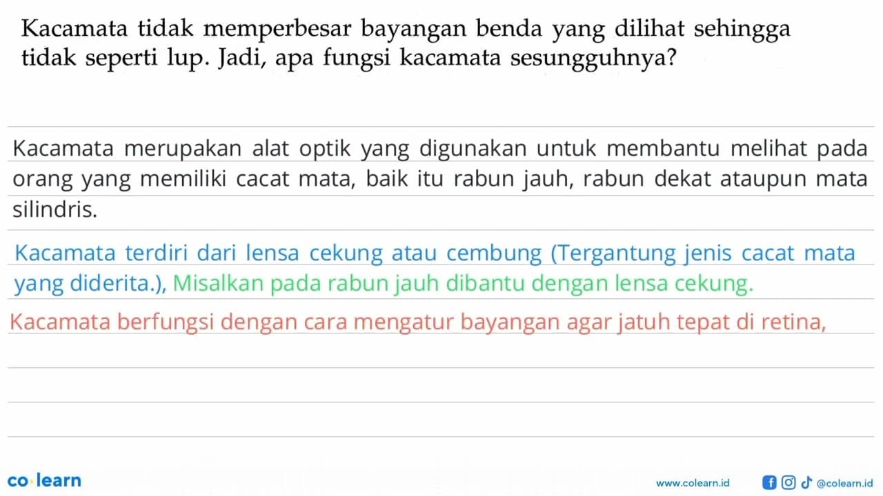 Kacamata tidak memperbesar bayangan benda yang dilihat