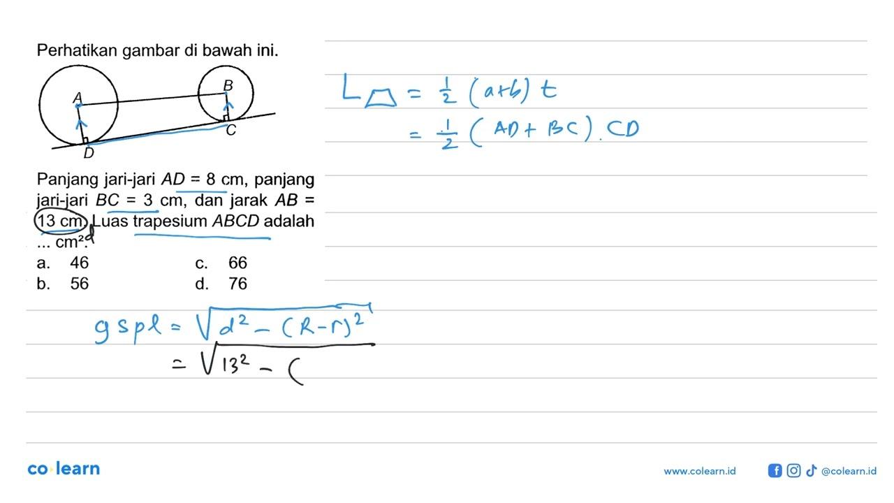 Perhatikan gambar di bawah ini. Panjang jari-jari AD=8 cm,