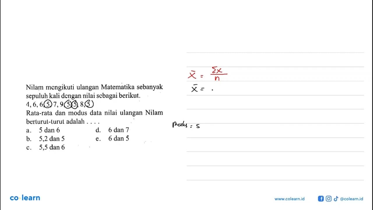 Nila mengikuti ulangan Matematika sebanyak sepuluh kali