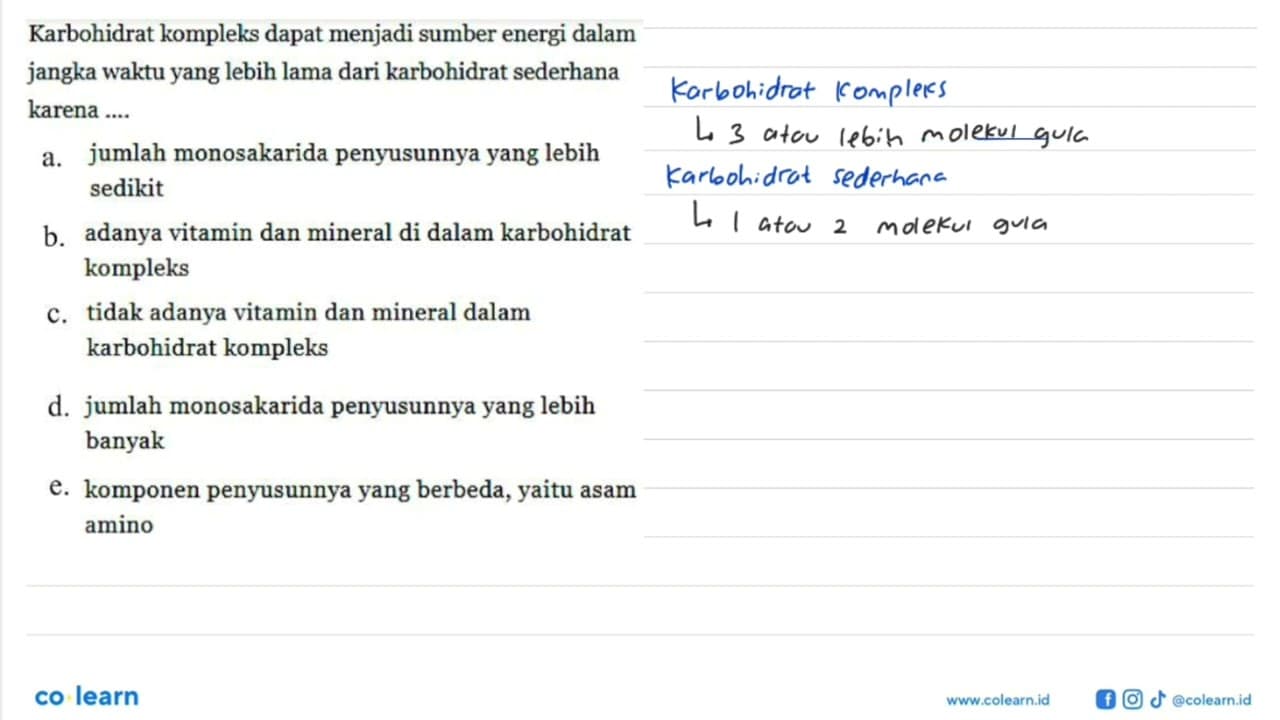 Karbohidrat kompleks dapat menjadi sumber energi dalam